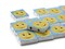 15 20mm Blue and Yellow Rectangle Wooden Happy Face Beads - Two Hole Emoji Beads